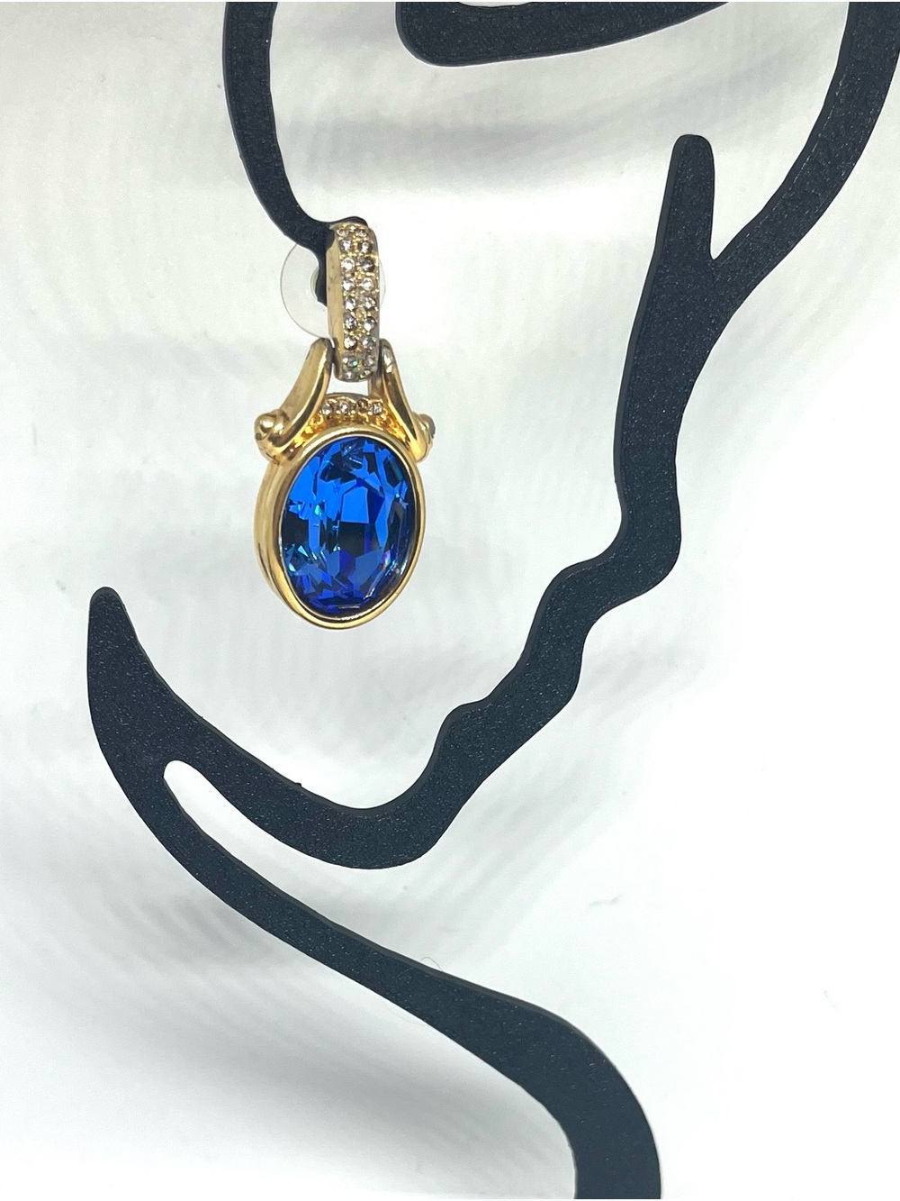 Swarovski Gold-Tone Earrings with Deep Blue Crystal and Pavé Accents